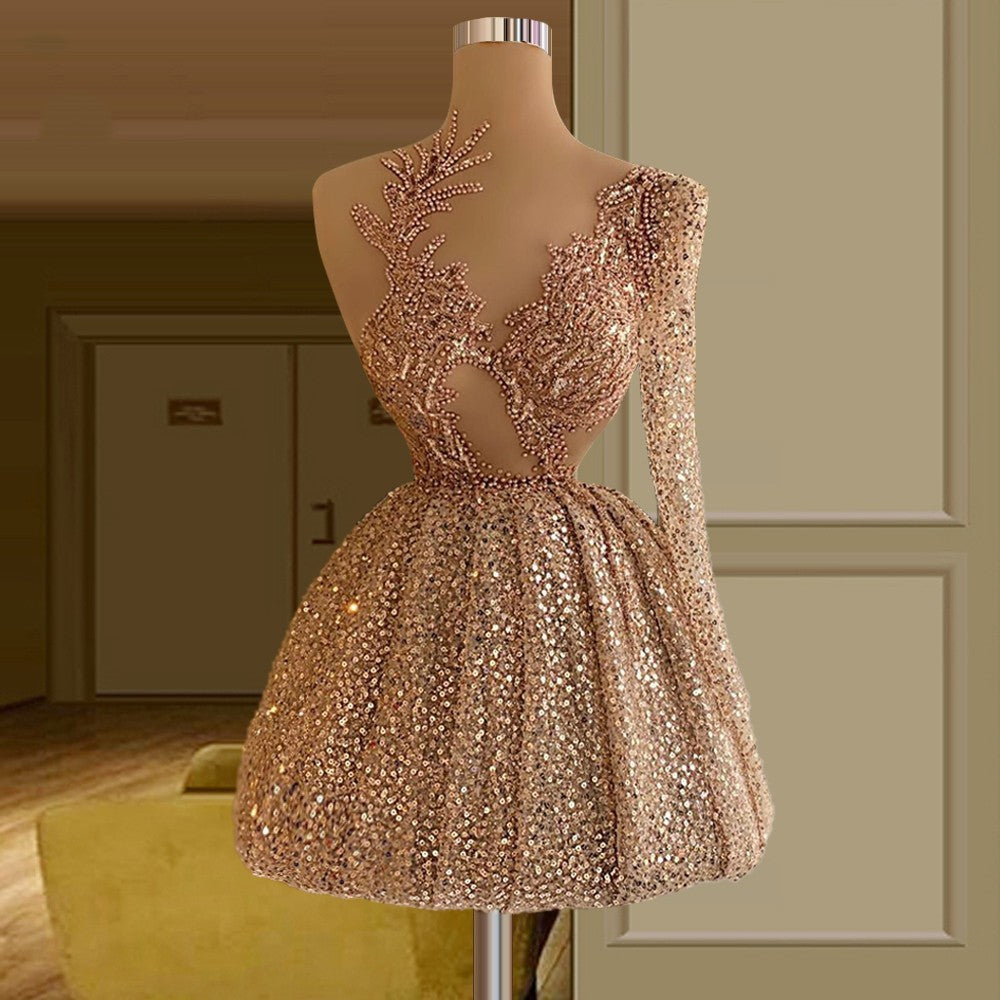 Robe courte bouffante à sequins pour femme