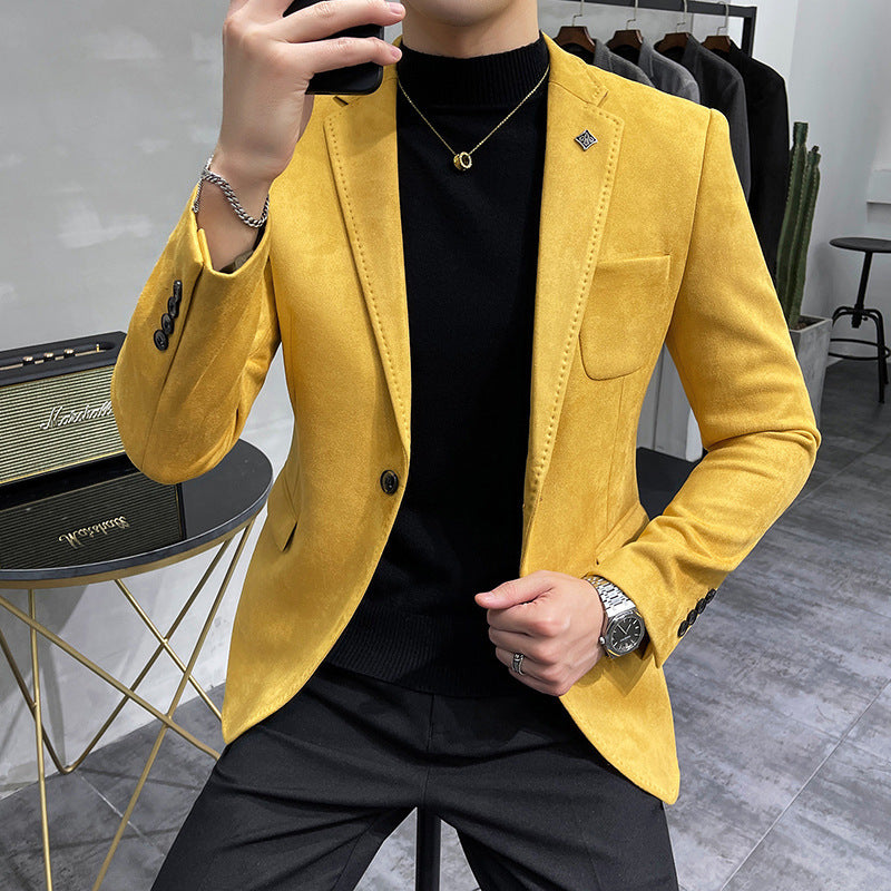 Men's Casual Slim Fit Suede Suit Top in Multiple Colors