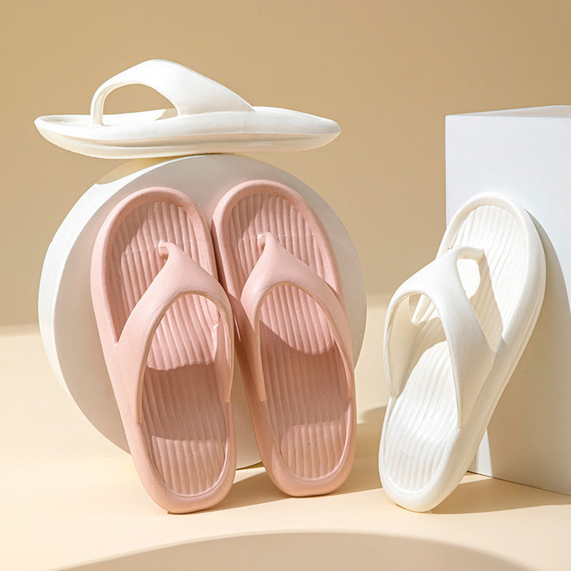 Solid Color Striped Texture Flip-Flops Slippers For Women Men