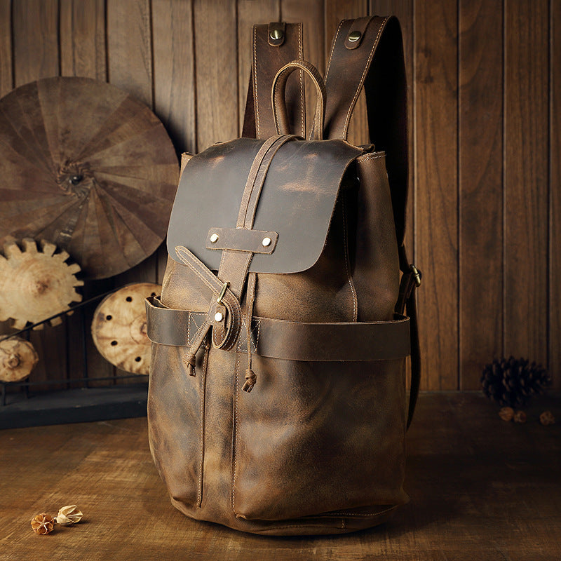 Men's Casual Travel Vintage Crazy Horse Leather Backpack