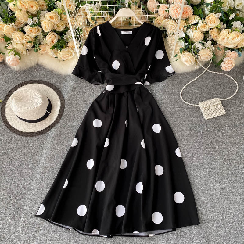 Design Sense Lace-up Waist-controlled Slimming Retro Over The Knee A- Line Dress