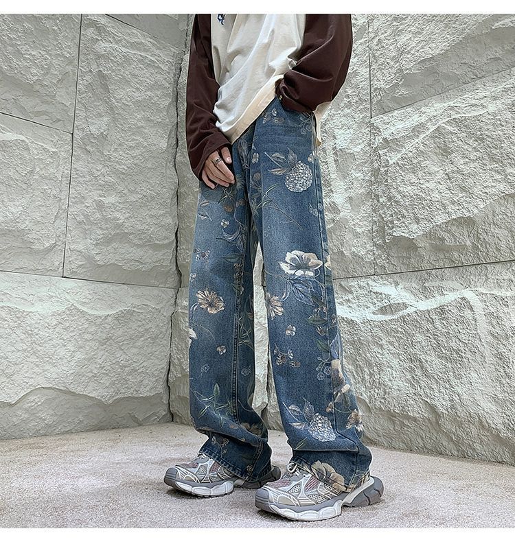 American Retro Worn Jeans Men's Summer Design Sense Niche Straight Fashion Brand Fried Street Ruoshuai