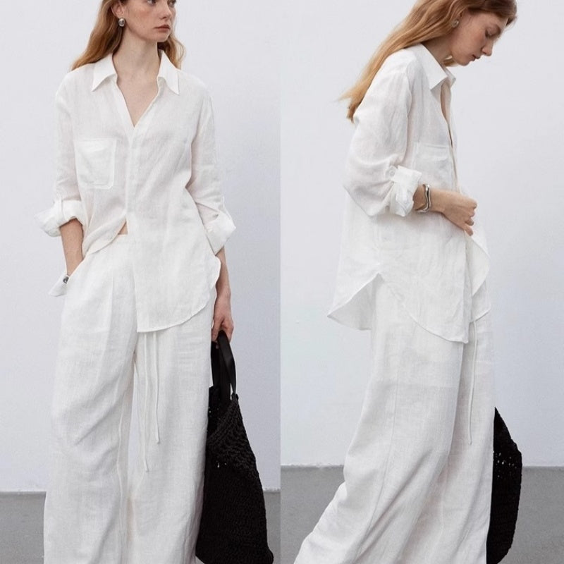 White Linen Shirt Women's Summer Thin Loose Top