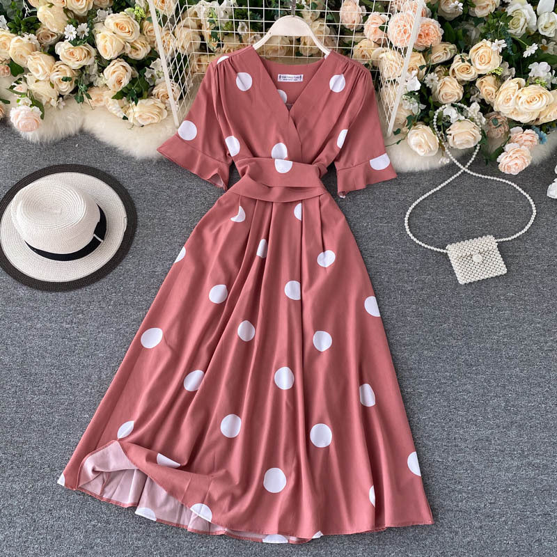 Design Sense Lace-up Waist-controlled Slimming Retro Over The Knee A- Line Dress