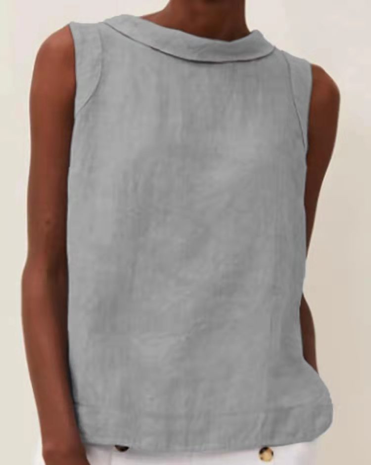 Solid Color Round Neck Short Pullover Casual Solid Color Sleeveless Top