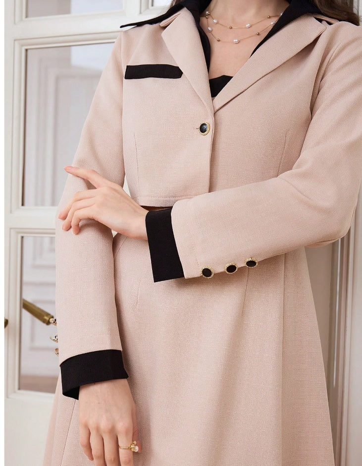 Women's Round Neck Long Sleeved Jacket And Camisole Skirt