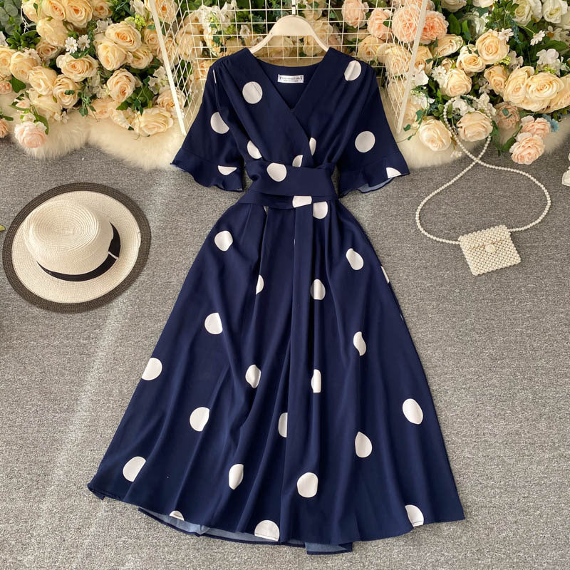 Design Sense Lace-up Waist-controlled Slimming Retro Over The Knee A- Line Dress