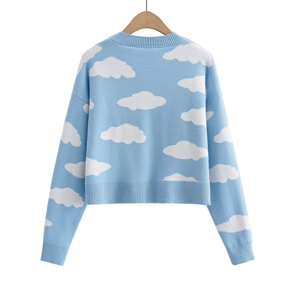 Autumn Girl Long Sleeve V-neck Cloud Pattern Cardigan Sweater