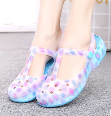New sandals women's shoes Summer hole shoes women Printed sandals jelly beach shoes