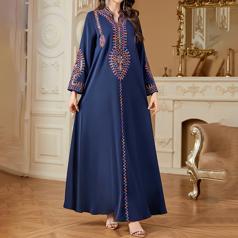 Elegant Arabian Gulf Women's Long Sleeve Floor-Length Dress - For Casual & Party Wear
