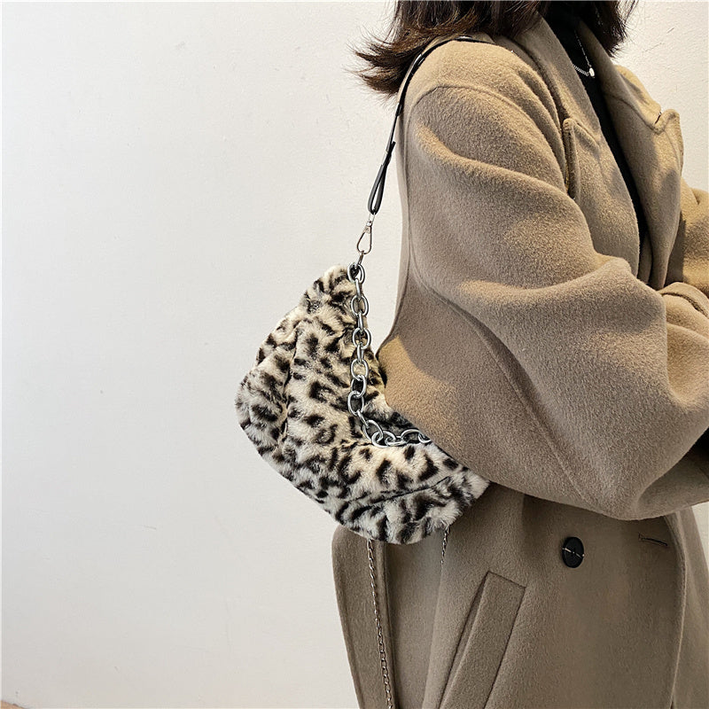 Leopard Pattern Plush Bag Personality Diagonal