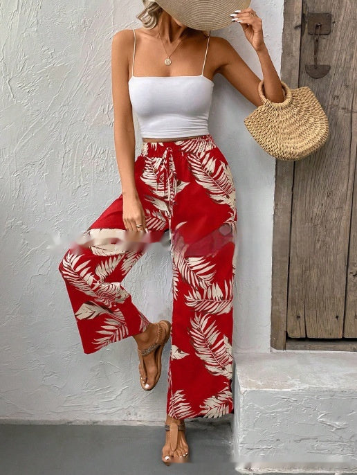 New Women's Trousers Elastic Waistband Straight High Waist