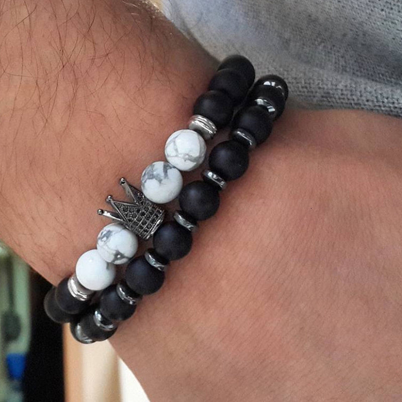 Retro Simple Black Frosted Bracelet Set