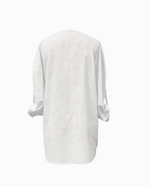 Cross-Border Women'S Fashion Casual Solid Color Comfortable Pocket Pullover Long Top With Slight Transparency.