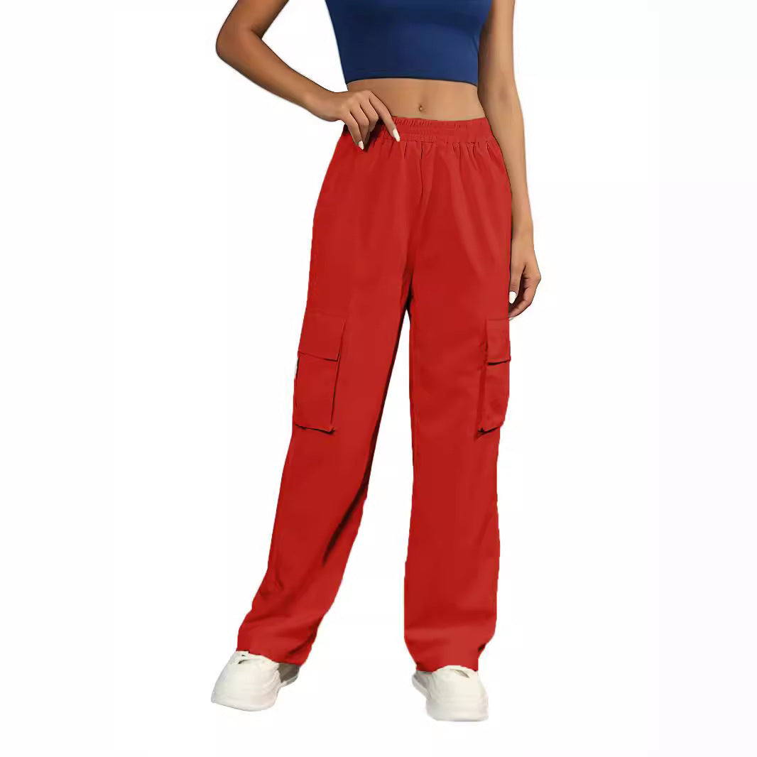 Solid Color High Waist Flip Pocket Overalls For Women