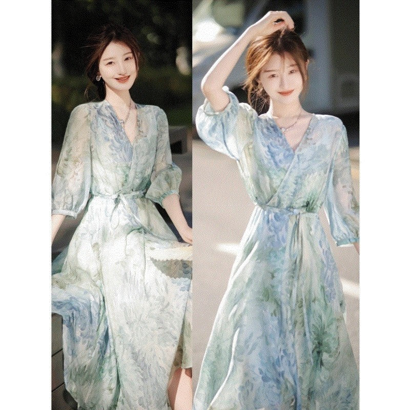 Fashion French Floral Dress Female