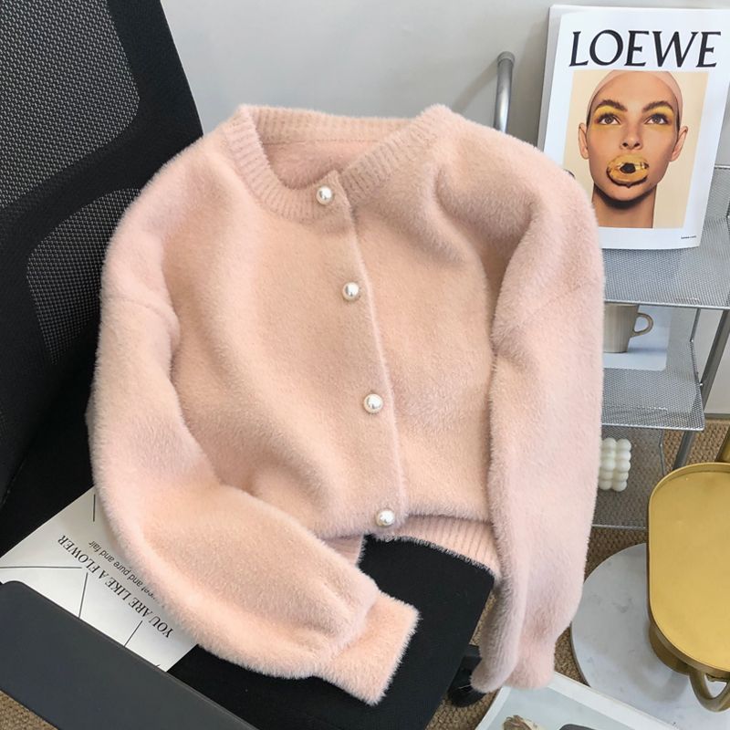 Women’s Spring Autumn Soft Glutinous Artificial Mink Fur Cardigan Sweater