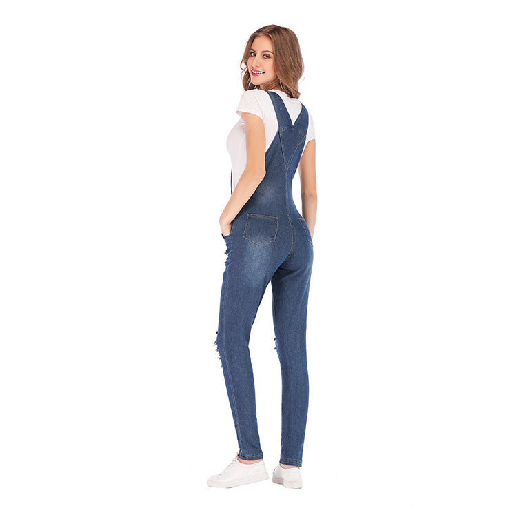 Women's solid color denim overalls