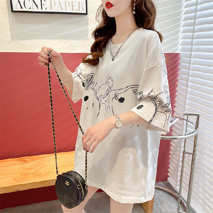 Female Creative Retro Loose Printed Short Sleeved Shirt