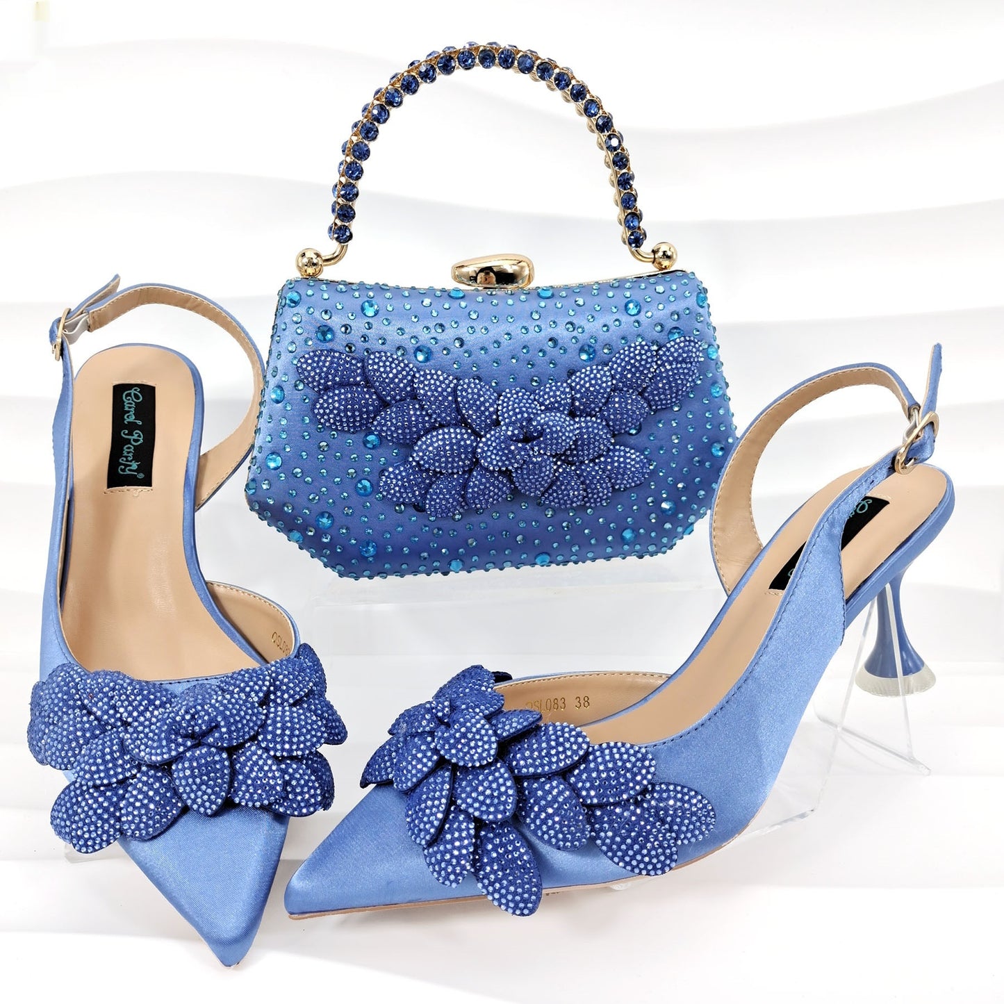 Ladies Party Shoes Bag Set Handmade Leaf Decorative Wine Glass Heel