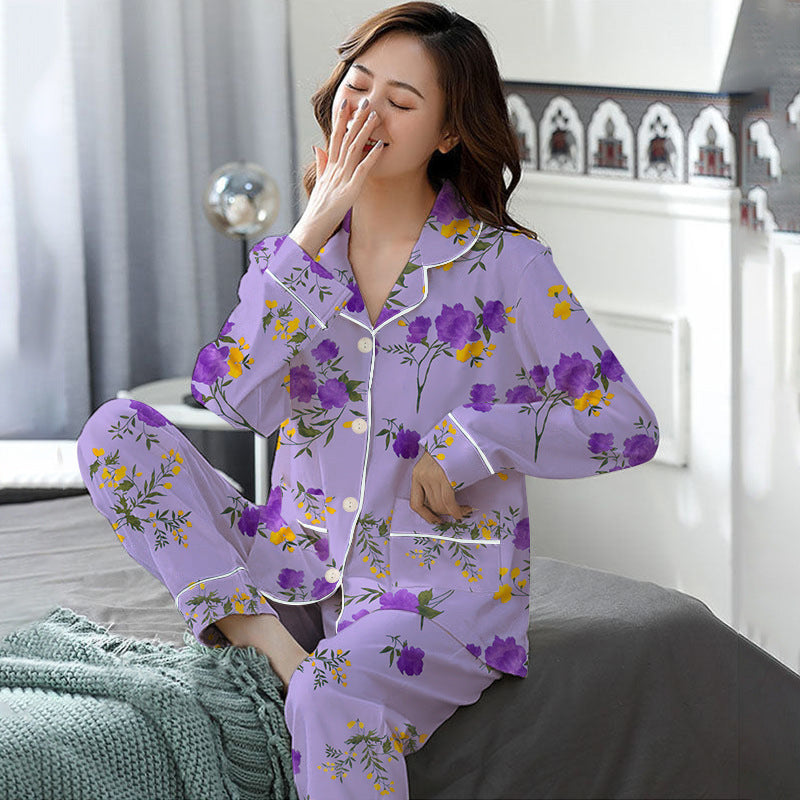 Elegant Women's Autumn Winter Cotton-Like Long Sleeve Two-Piece Pajama Set