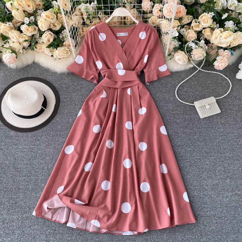 Design Sense Lace-up Waist-controlled Slimming Retro Over The Knee A- Line Dress