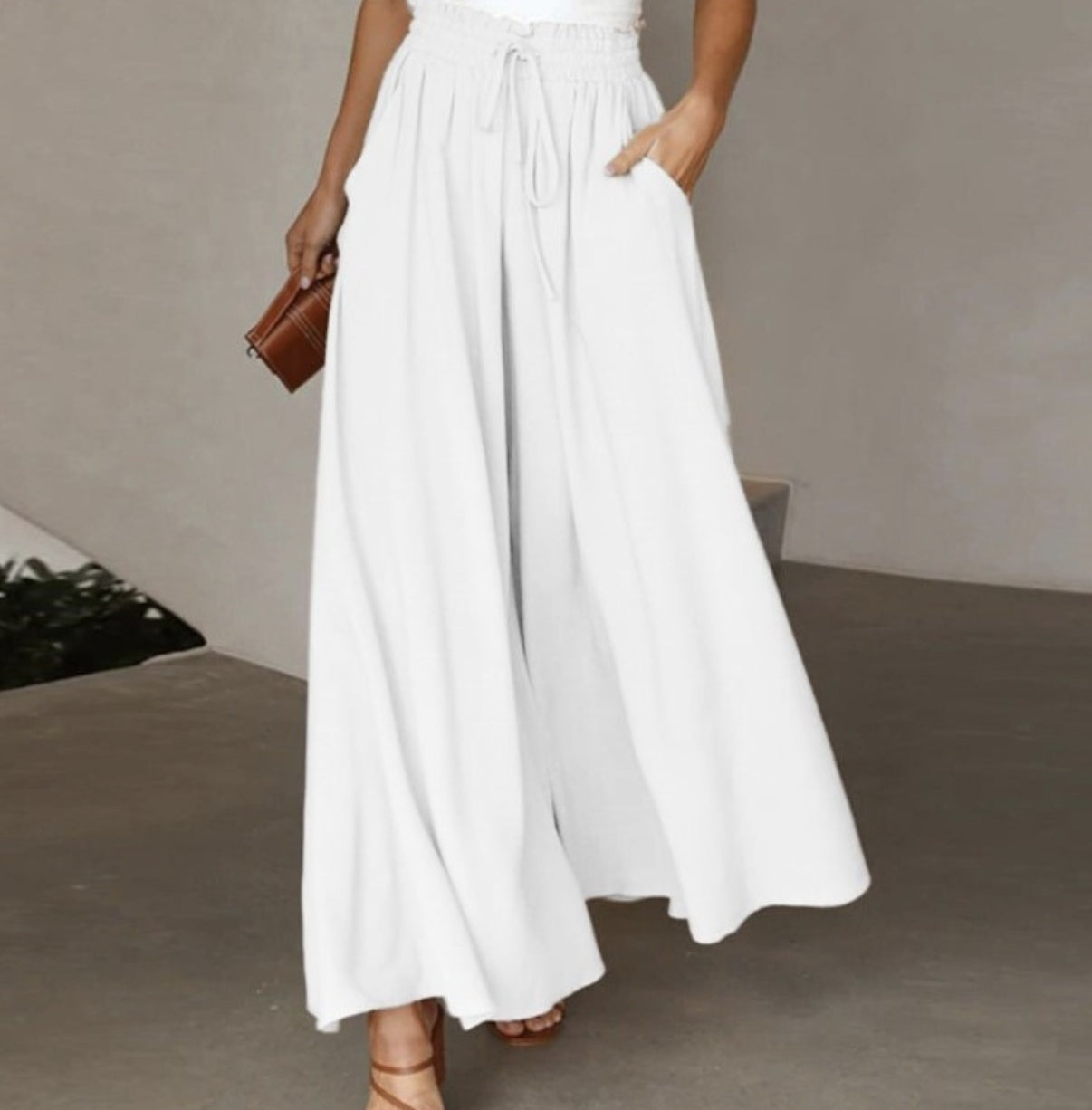 Women's Wide-leg Pants Elastic Waistband Wide Leg High Waist Long Culottes