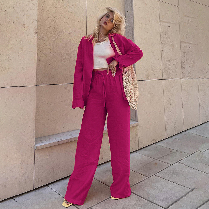 Women's Fashionable All-match Casual Long-sleeved Shirt And Trousers Two-piece Set