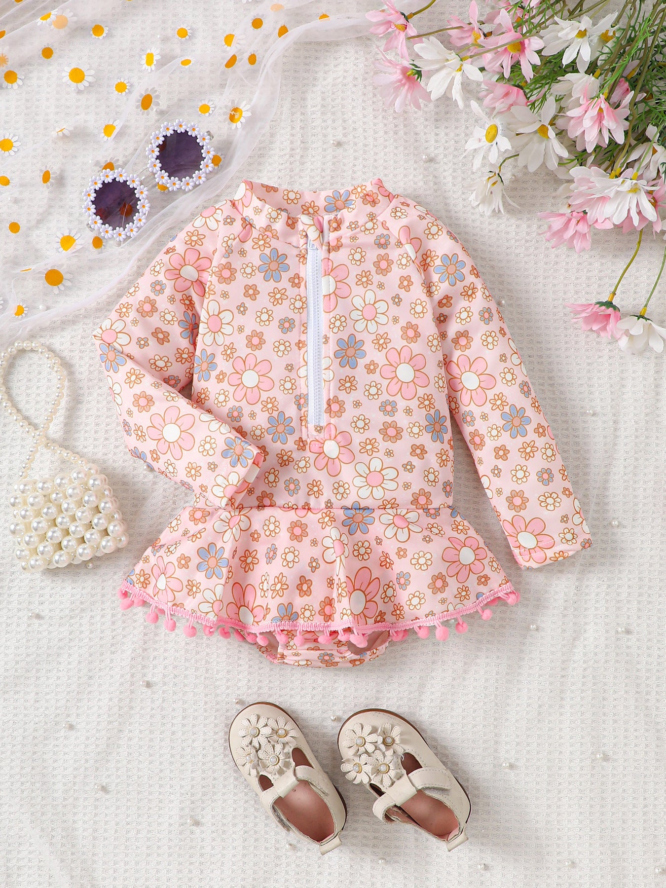 Fashion Long Sleeve Printed Princess Lace Swimsuit