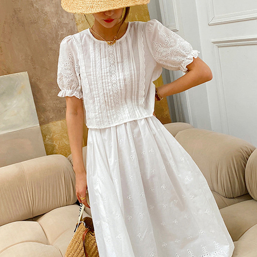 Women's Fashion Simple Solid Color Top Skirt Set