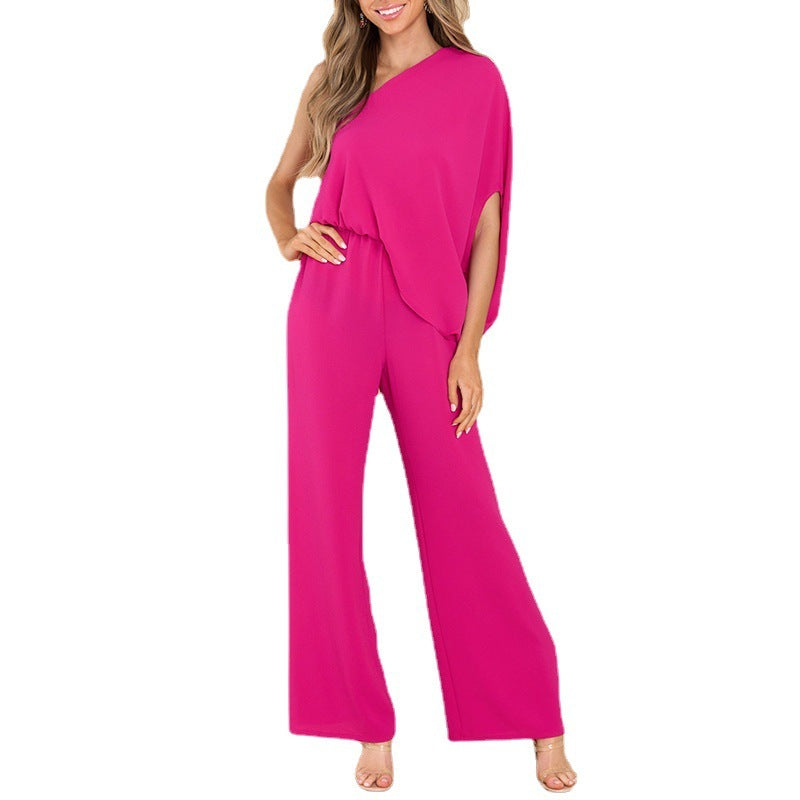 Women's Loose Shoulder Asymmetric Casual Jumpsuit