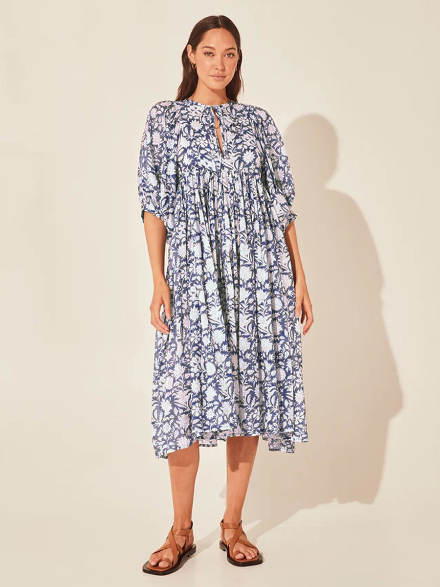 New Floral Fashion Women's Loose Plus Size Casual Half Sleeve Dress