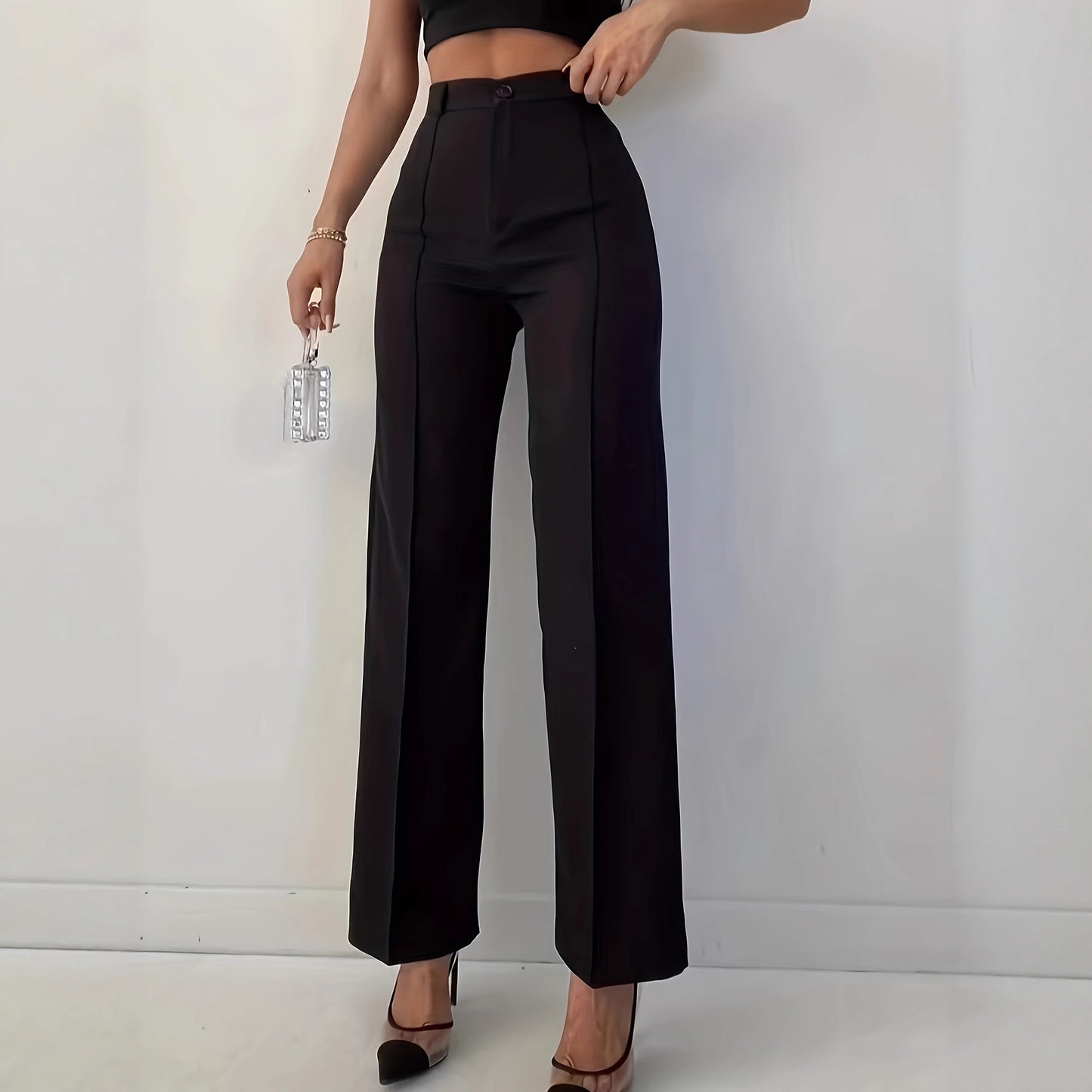 High Waist Slim Fit Black Casual Pants for Women