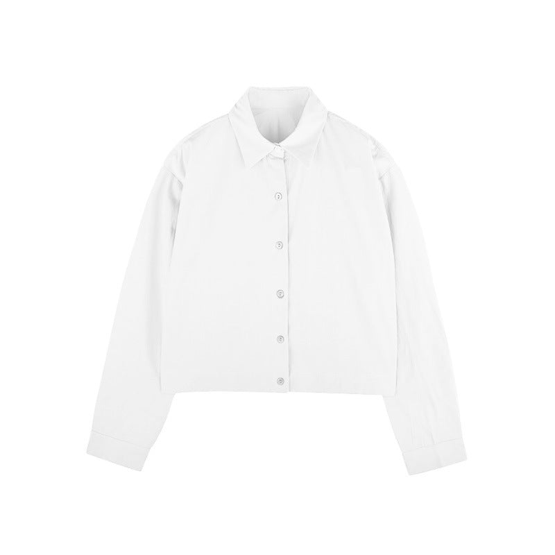 Cotton Hem Elastic Waist Slimming Solid Color Long Sleeve Shirt