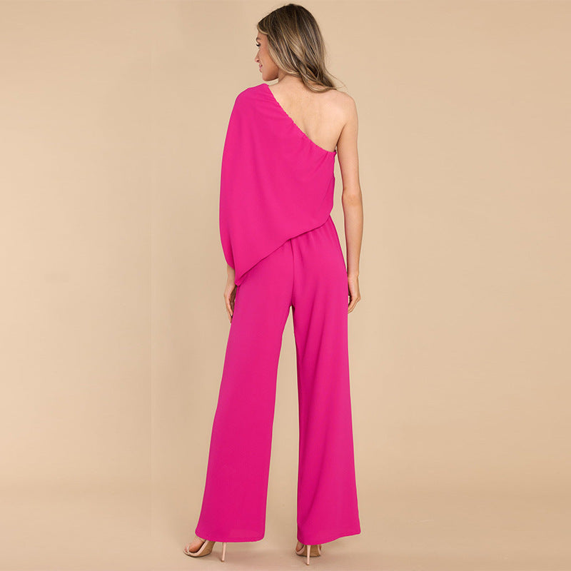 Women's Loose Shoulder Asymmetric Casual Jumpsuit
