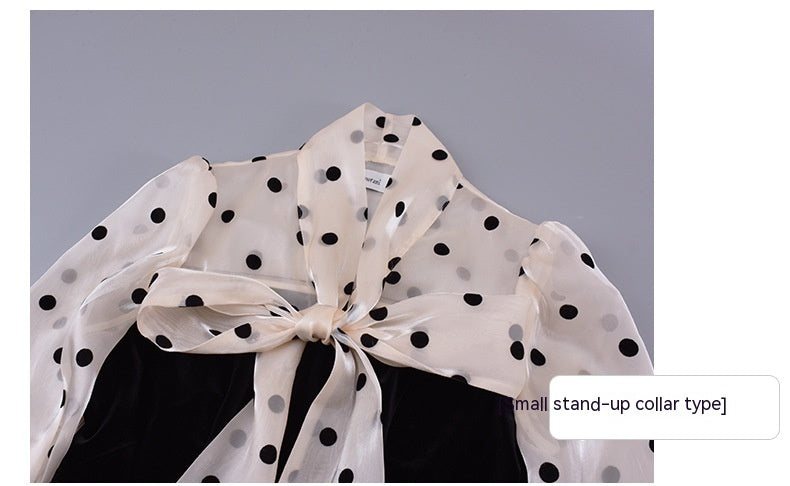 Polka Dot Stitching Lace-up Bow Dress