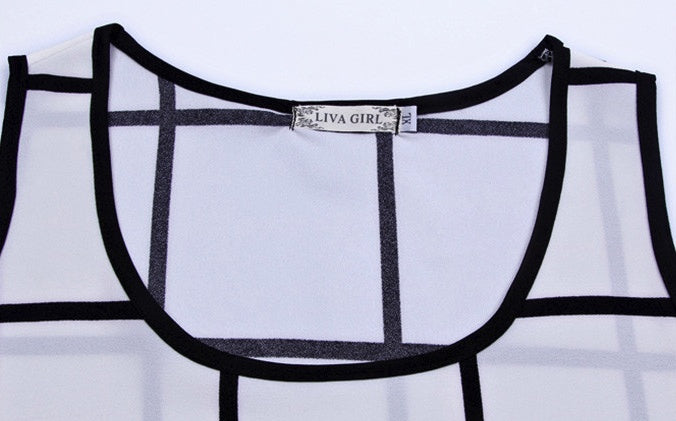 USA SIZE Chiffon shirt black and white plaid hemp vest halter top shirt