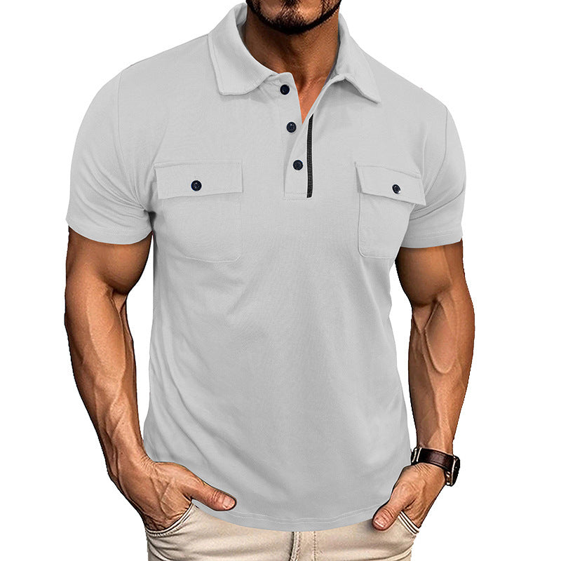 Summer Polo Shirt With Pockets - Short Sleeve Tops For Men