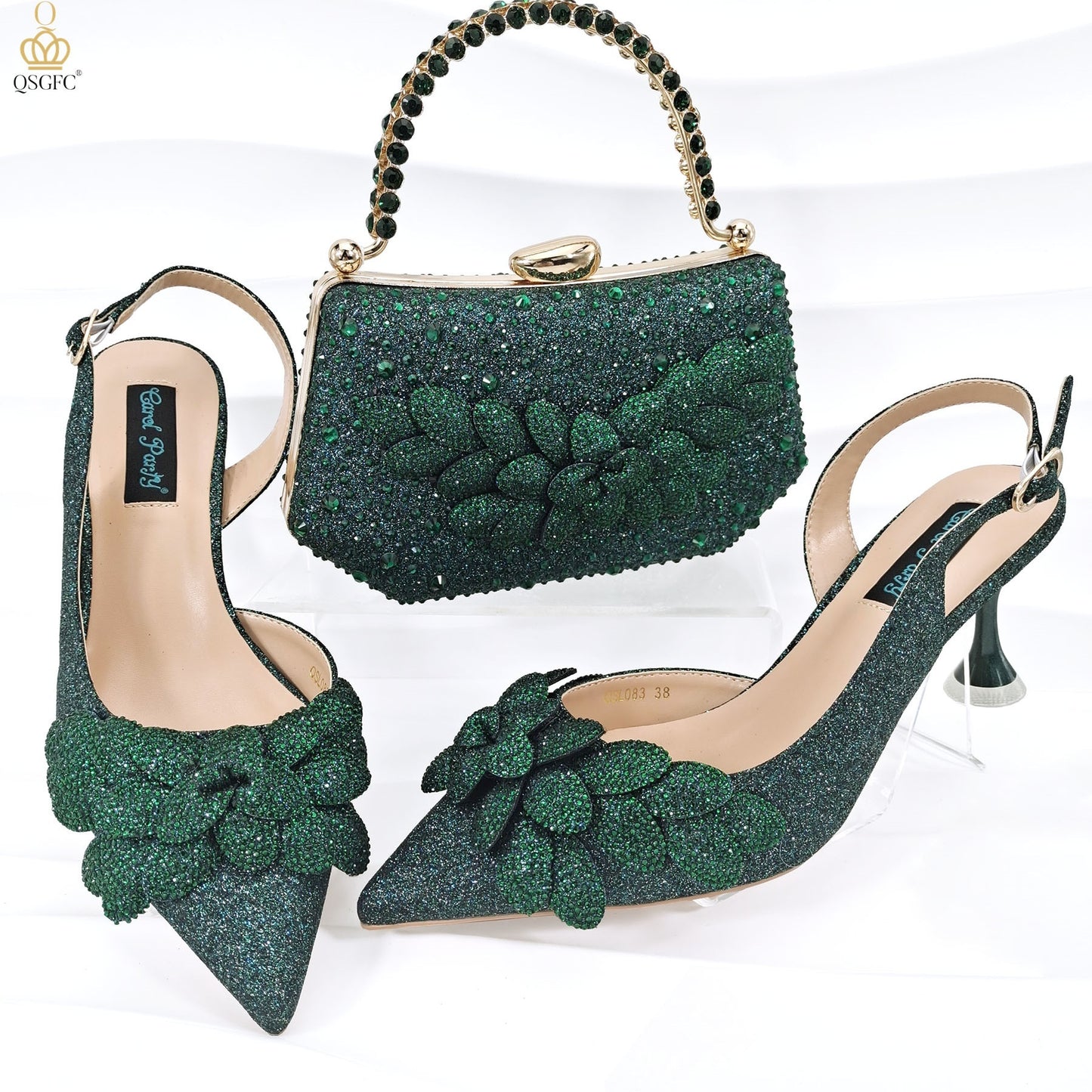 Ladies Party Shoes Bag Set Handmade Leaf Decorative Wine Glass Heel