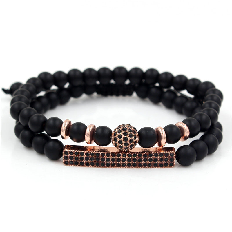 Retro Simple Black Frosted Bracelet Set