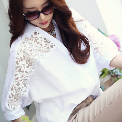 White Loose Five-point Mid-sleeve Short-sleeved Shirt
