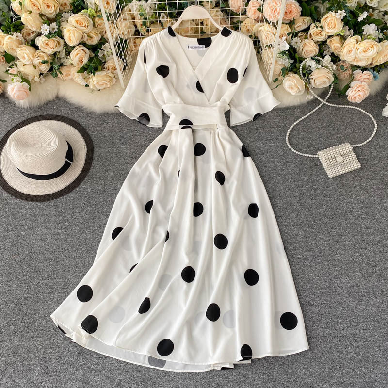 Design Sense Lace-up Waist-controlled Slimming Retro Over The Knee A- Line Dress