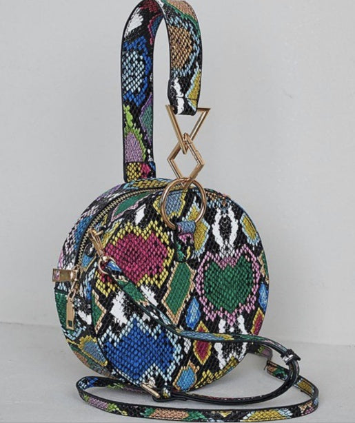Snakeskin Design Printed Crossbody Round Bag Ladies Handbags