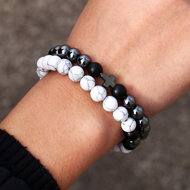 Retro Simple Black Frosted Bracelet Set