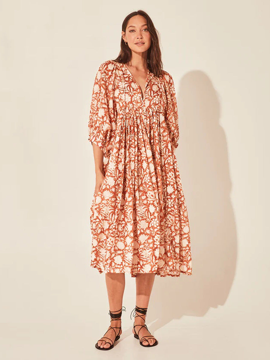 New Floral Fashion Women's Loose Plus Size Casual Half Sleeve Dress