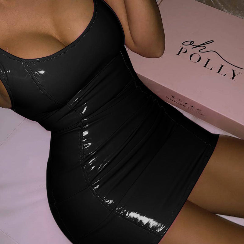 Sexy Tight Leather Hip Skirt Party Festival Dresses