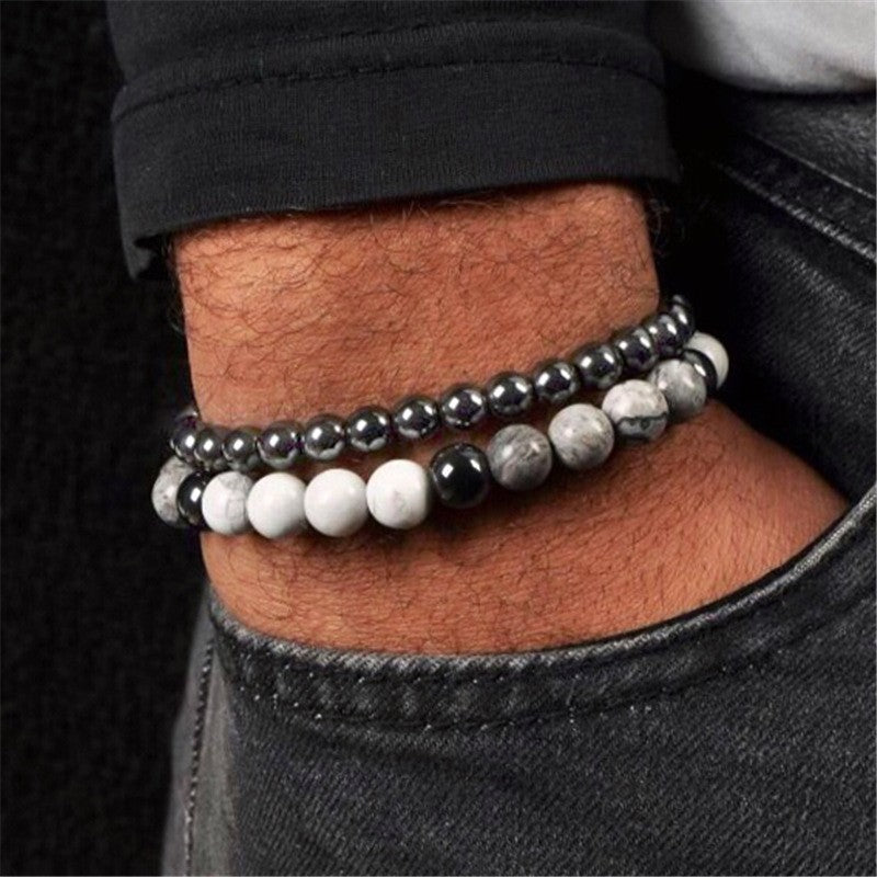 Retro Simple Black Frosted Bracelet Set