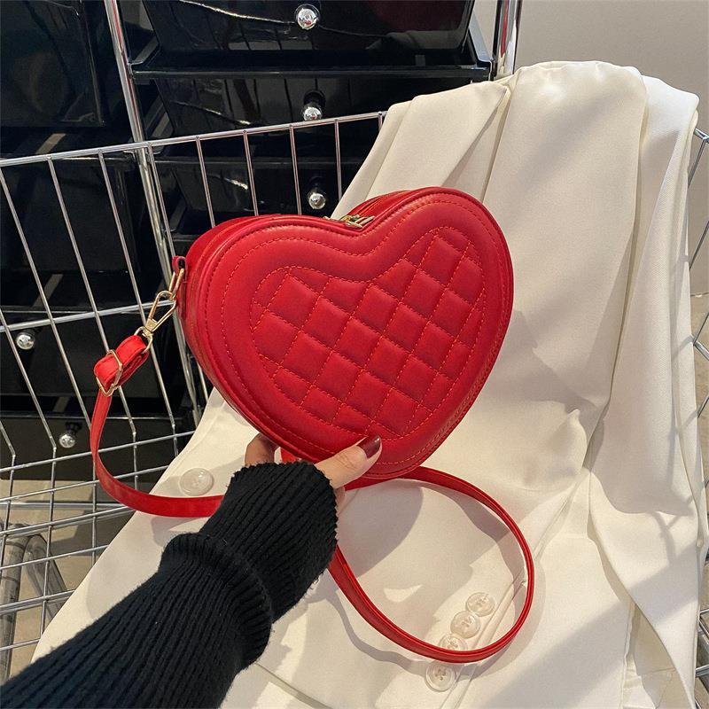 Women's Fashion Solid Color Rhombus Love-shaped Shoulder Crossbody Bag