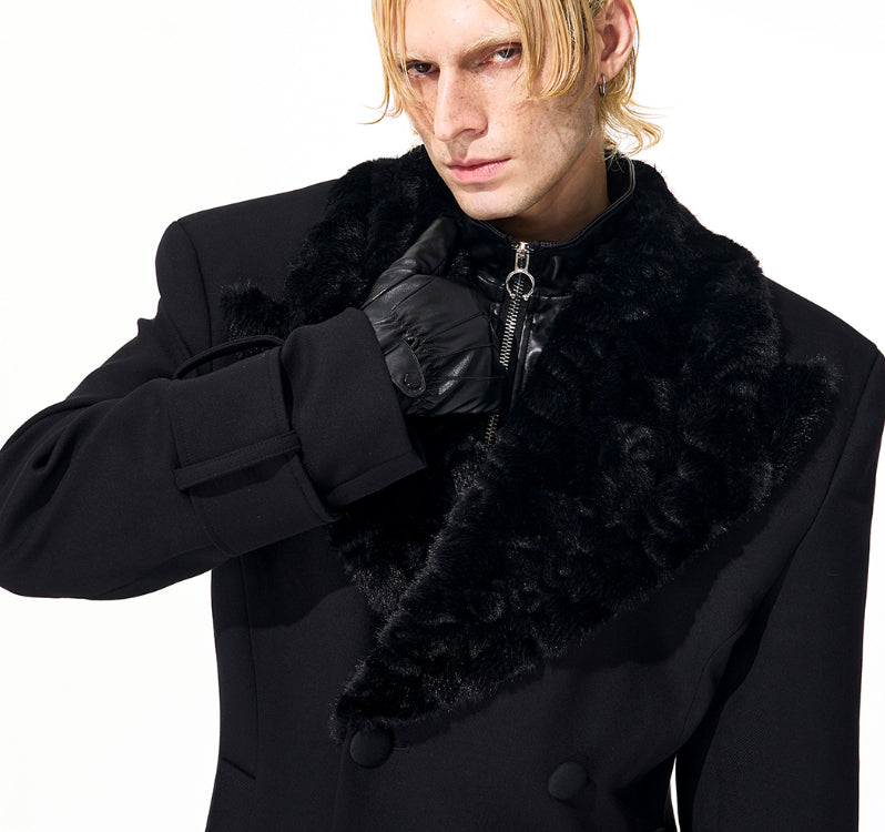 Noble Stitched Lapel Long Trench Coat Blazer in Black