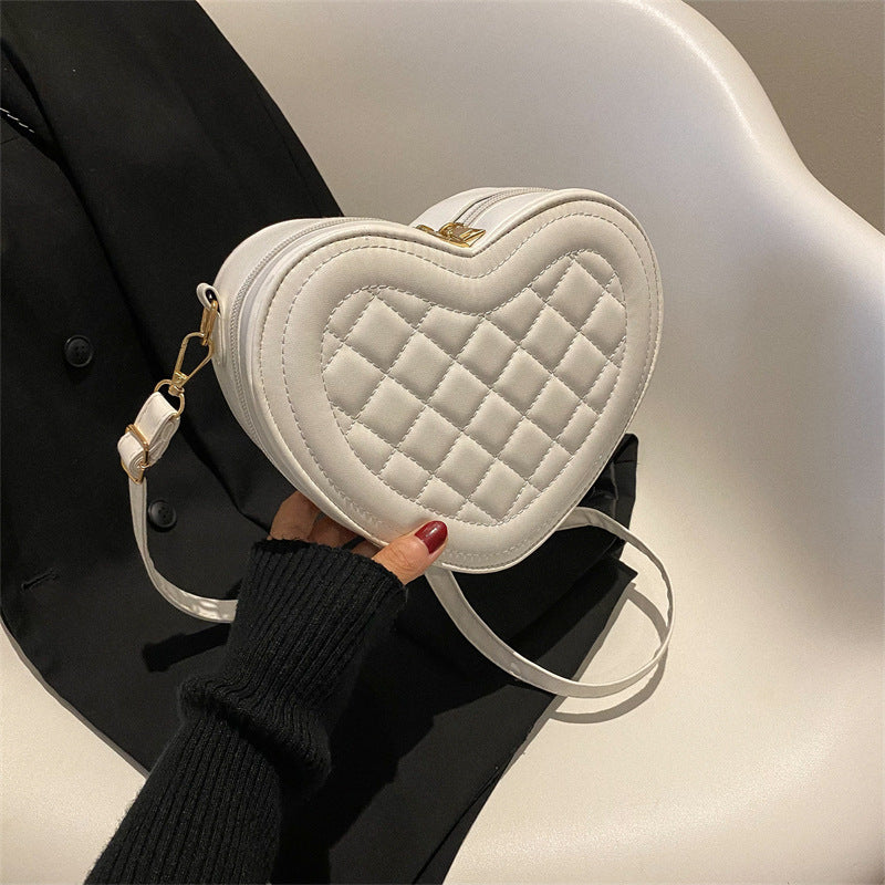 Women's Fashion Solid Color Rhombus Love-shaped Shoulder Crossbody Bag